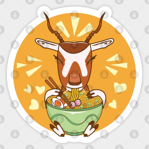 Addax eating ramen, Asian noodles food and desert wildlife, wild animals art, Bovidae family, sahara desert, cute animal friendly, wildlife , cute wild animals Sticker by WorldOfMine